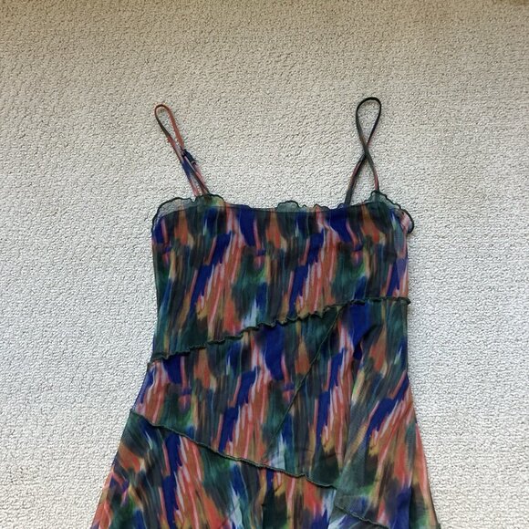 URBAN OUTFITTERS Women’s Dress Green Multi Mesh Mini Moxie Abstract Slip Size XS - Picture 5 of 11